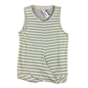 Hem & Thread Top Women's Small Green White Sleeveless Twist Striped Stretch NWT